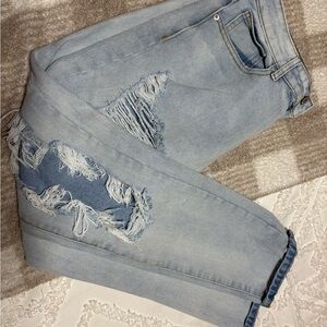Blue Boyfriend Jeans with Distressed Details